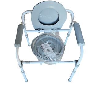 Medline 3-in-1 Steel Adjustable Bedside Commode 350 lb. Weight Capacity,